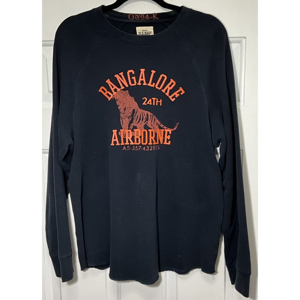 Vintage Old Navy Shirt Blue Navy Thermal Long Sleeve Raglan Tiger Y2K Men's Larg